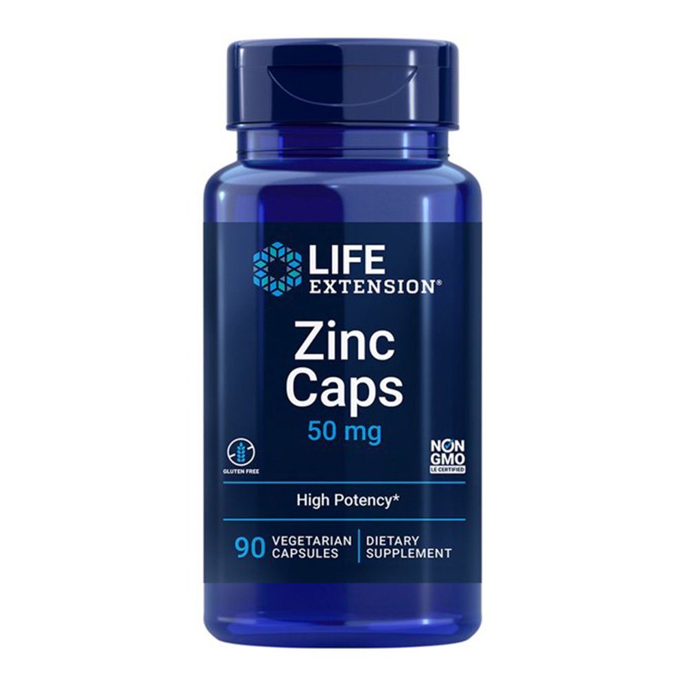 Life Extension, Zinc Caps 50 mg, High Potency, 90 Vegetarian Capsules, Dietary Supplement, Gluten Free, NON GMO