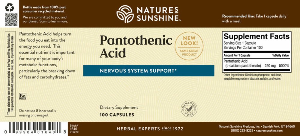 Nature's Sunshine, Pantothenic Acid, Pantothenic Acid Supplement, 100 Capsules - Image 2