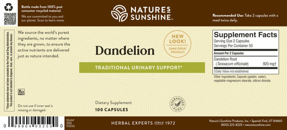 Nature's Sunshine, Dandelion, Dietary Supplement, 100 Capsules - Image 2