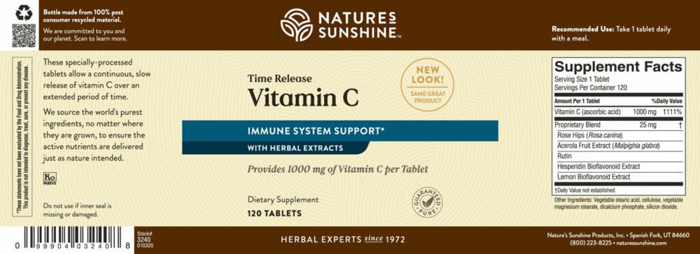 Nature's Sunshine, Time Release, Vitamin C, Immune System Support with Herbal Extracts, Dietary Supplement, 60 Tablets - Image 2