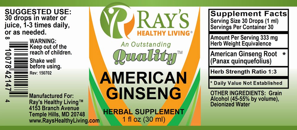 Ray's Healthy Living, American Ginseng, Herbal Supplement, 1 fl oz (30ml) - Image 2