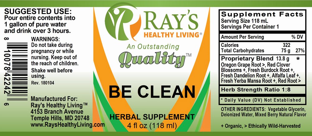 Ray's Healthy Living, Be Clean, Herbal Supplement, 4 fl oz (118ml) - Image 2