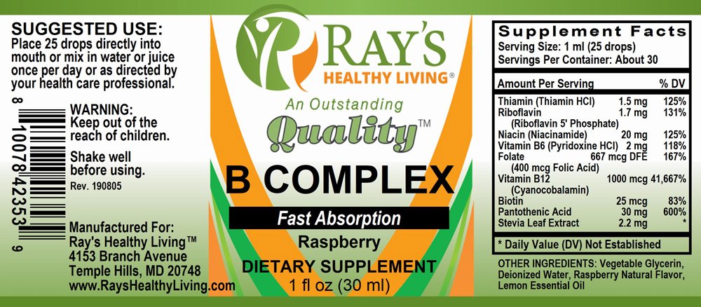 Ray's Healthy Living, B Complex, Fast Absorption, Raspberry, Dietary Supplement, 1 fl oz (30ml) - Image 2