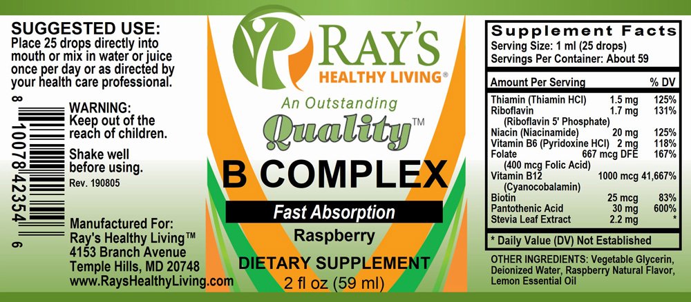 Ray's Healthy Living, B Complex, Fast Absorption, Raspberry, Dietary Supplement, 2 fl oz (30 ml) - Image 2