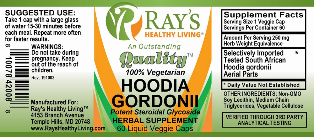 Ray's Healthy Living, Hoodia Gordonii, Potent Steroidal Glycoside, 100% Vegetarian, Herbal Supplement, 60 Liquid Veggie Caps - Image 2
