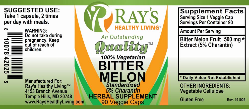 Ray's Healthy Living, Bitter Melon, Standardized, 5% Charantin, 100% Vegetarian, Herbal Supplement, 90 Veggie Caps - Image 2
