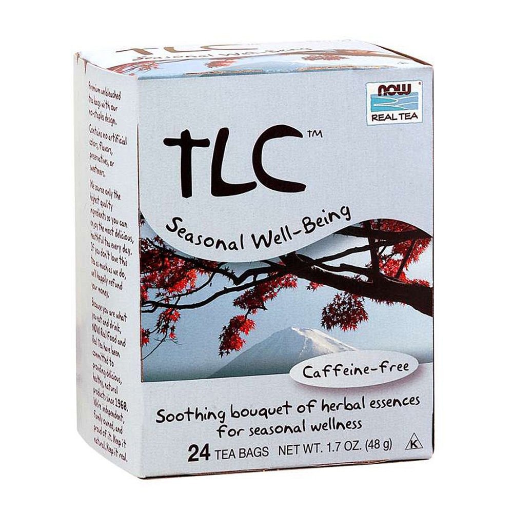 NOW, TLC Seasonal Well-Being, Caffeine-Free, Soothing Bouquet of Herbal Essences for Seasonal Wellness, 24 Tea Bags, Net Wt. 1.7 oz (48g),Kosher