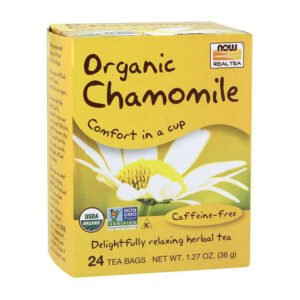 NOW, Organic Chamomile, Comfort in a Cup, Delightfully Relaxing Herbal Tea, Caffeine-Free, 24 Tea Bags, Net Wt. 1.27 oz (36g) USDA Organic, NON GMO, Kosher