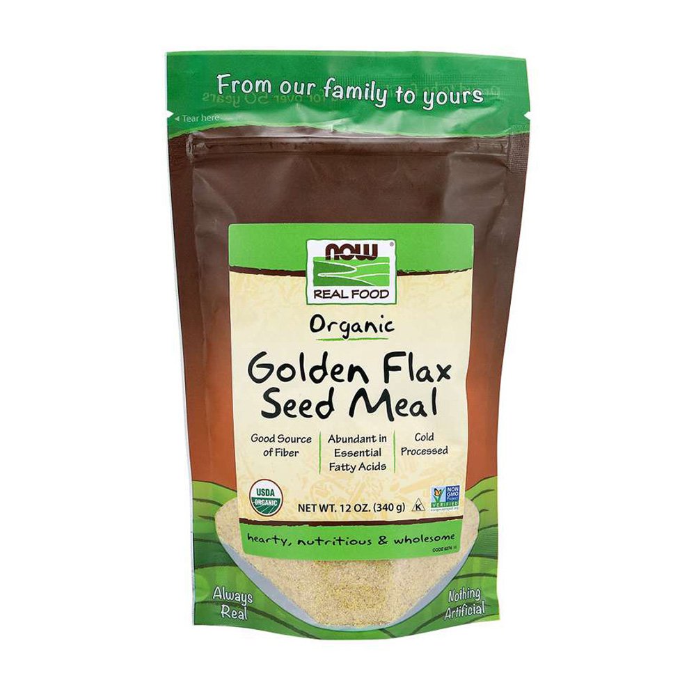 NOW, Organic Golden Flax Seed Meal, Good Source of Fiber, Abundant in Essential Fatty Acids, Cold Pressed, Hearty, Nutritious & Wholesome, Net Wt. 12 oz (340g), USDA Organic, NON GMO, Kosher