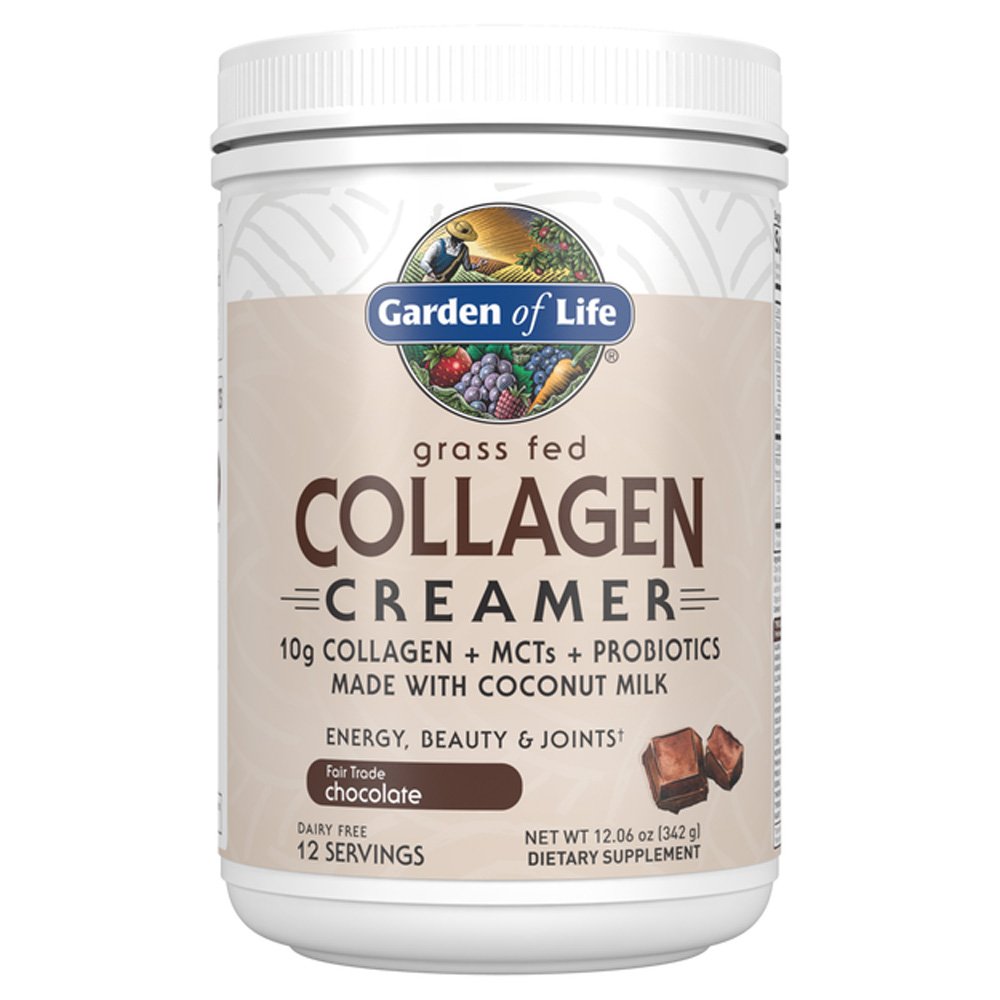 Garden of Life, Grass Fed Collagen Creamer, 10g Collagen + MCTS + Probiotics, Made with Coconut Milk, Energy, Beauty & Joints, Fair Trade Chocolate, Dairy Free, 12 Servings, Net Wt. 12.06 0z (342g) Dietary Supplement