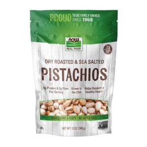 NOW, Roasted Pistachios with Sea Salt, Good Source of Fiber, Grown in the USA, Essential Fatty Acids, Fresh, Wholesome & Tasty, Net Wt. 12 oz (340g), NON GMO, Kosher