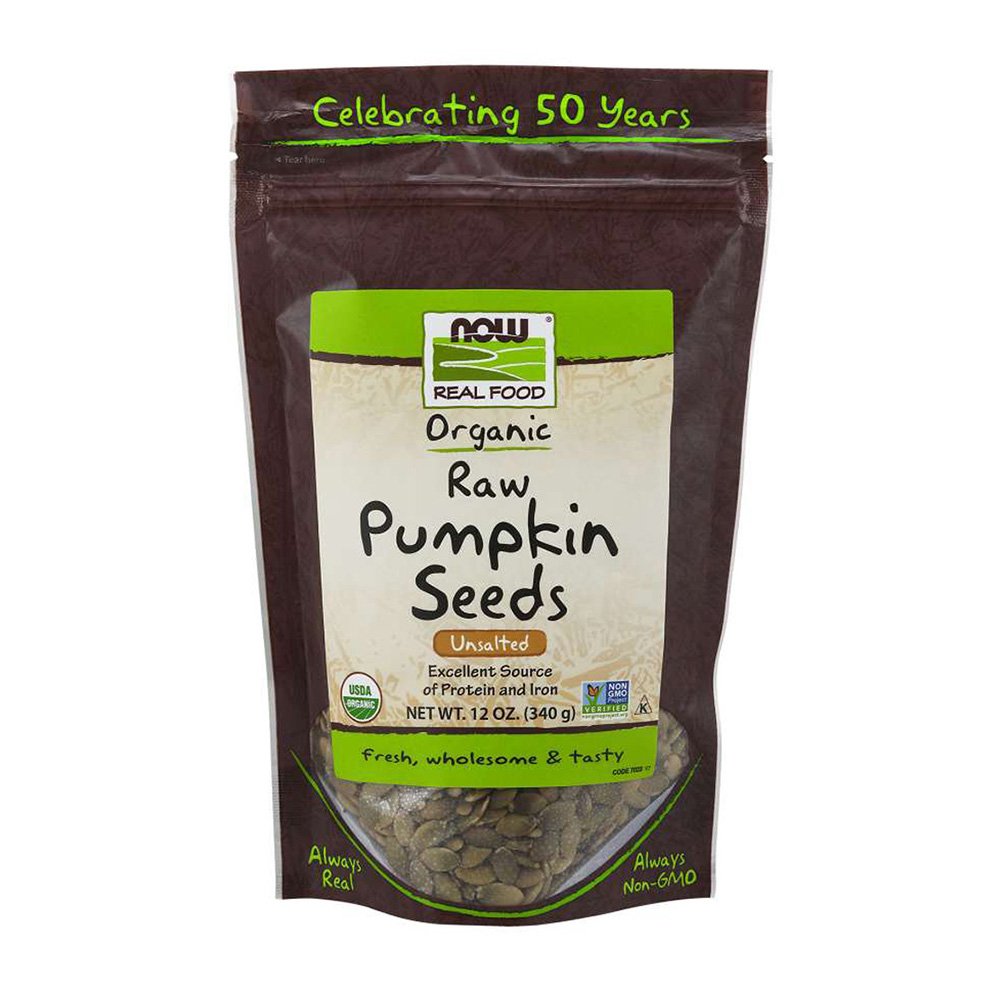 NOW, Organic Raw Pumpkin Seeds, Unsalted, Essential Fatty Acids, Rich in Iron, 11g of Protein per Serving, Net Wt. 12 oz (340g), NON GMO, Kosher, USDA Organic