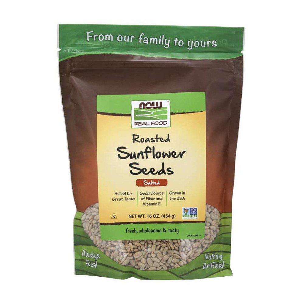 NOW, Roasted Sunflower Seeds, Salted, Hulled for Great Taste, Good Source of Fiber and Vitamin E, Grown in the USA, Fresh, Wholesome & Tasty, Net Wt. 16 oz (454g), NON GMO< Kosher