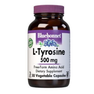 Bluebonnet, L-Tyrosine 500mg, Free-Form Amino Acid, Dietary Supplement, NON GMO, Kosher, Gluten Free, 50 Vegetable Capsules