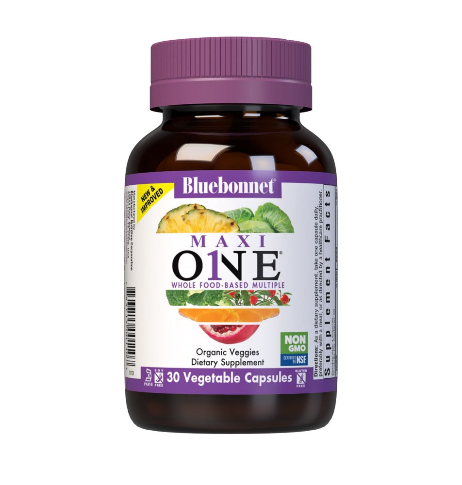 Bluebonnet, MAXI ONE, Whole Food-Based Multiple, With Organic Veggies, Dietary Supplement, 30 Vegetarian Capsules, NON GMO, Kosher, Soy Free, Gluten Free