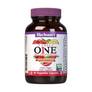 Bluebonnet, Ladies' ONE, Whole Food Based Multiple, With Organic Veggies, Dietary Supplement, 30 Vegetable Capsules, NON GMO, Kosher, Soy Free, Gluten Free