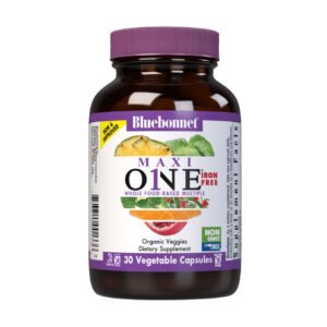 Bluebonnet, MAXI ONE Iron Free, Whole Food-Based Multiple, With Organic Veggies, Dietary Supplement, 30 Vegetable Capsules, NON GMO, Kosher, Soy Free, Gluten Free