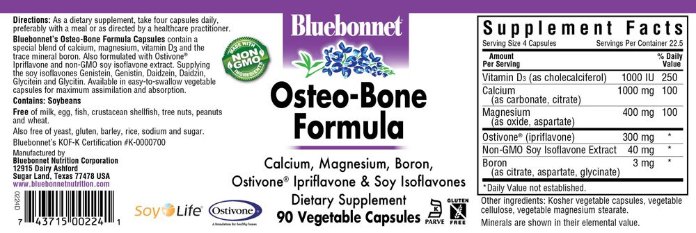 Bluebonnet, Osteo-Bone Formula, Calcium, Magnesium, Boron, Ostivone, Ipriflavon & Soy Isoflavones, Dietary Supplement, 90 Vegetable Capsules, NON GMO, Kosher, Gluten Free - Image 2