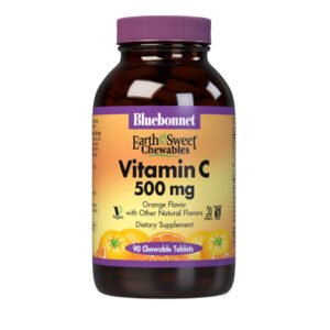 Bluebonnet, Earth Sweet Chewables, Vitamin C 500mg, Orange Flavor, Dietary Supplement, Vegan, Kosher, Gluten Free, 90 Chewable Tablets