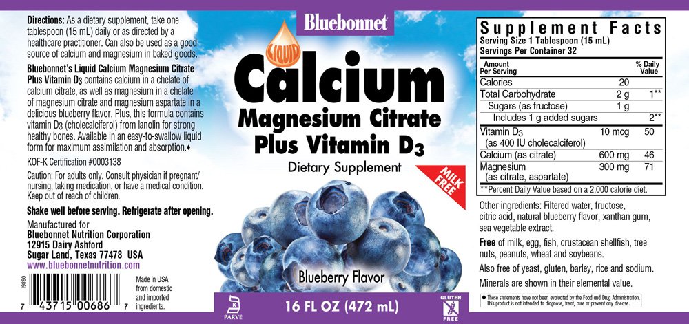 Bluebonnet, Liquid Calcium Magnesium Citrate Plus Vitamin D3, Dietary Supplement, 16 fl oz (472ml), Milk Free, Gluten Free, Kosher - Image 2