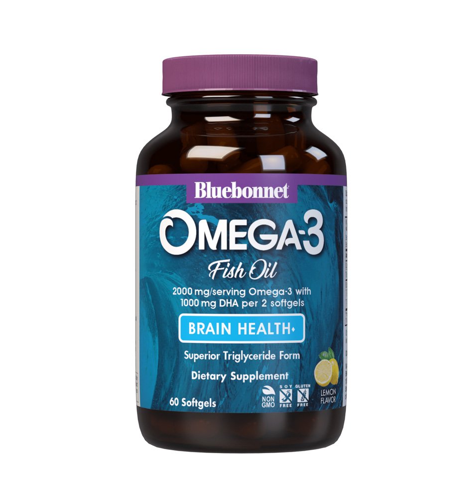 Bluebonnet, Omega-3 Brain Formula, Triglyceride Form, DHA 860mg/ EPA 120mg per Serving, Dietary Supplement, 60 Softgels, Molecularly Distilled, Epax, Gluten Free