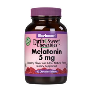 Bluebonnet, Earth Sweet Chewables Melatonin 5mg, Raspberry Flavor, Dietary Supplement, 60 Chewable Tablets, NON GMO, Kosher, Gluten Free, Vegan