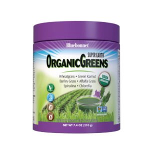 Bluebonnet, Super Earth Organic Greens, Wheatgrass, Green Kamut, Barley Grass, Alfalfa Grass, Spirulina, Chlorella, USDA Organic, NON GMO, Vegan, Kosher, Soy Free, Gluten Free