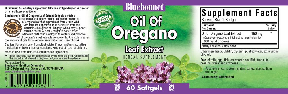 Bluebonnet, Oil of Oregano, Leaf Extract, Herbal Supplement, 60 Softgels, NON GMO, Gluten Free, Soy Free - Image 2