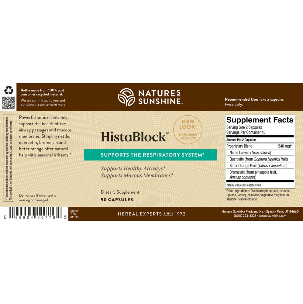 Nature's Sunshine, HistaBlock, Supports the Respiratory System, Supports Healthy Airways, Supports Mucous Membranes, Dietary Supplement, 90 Capsules - Image 2