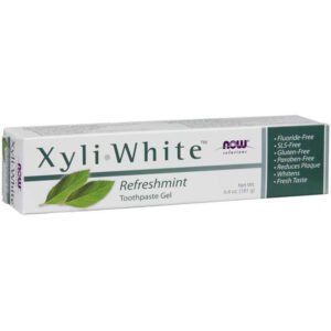 NOW, Xyli White Toothpaste Gel, Refreshmint, Flouride-Free, SLS-Free, Gluten-Free, Paraben-Free, Cleanses, Whitens, Fresh Taste, Net Wt. 6.40z (181g)