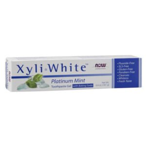 NOW, Xyli White Toothpaste Gel, Platinum Mint with Baking Soda, Fluoride-Free, SLS-Free, Gluten-Free, Paraben-Free, Cleanses, Whitens, Fresh Taste, Net Wt. 6.40z (181g)