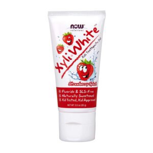 NOW, Xyli White, Kid's Toothpaste Gel, Strawberry Splash, Fluoride & SLS Free, Naturally Sweetened, Kid Tested, Kid Approved, Net Wt. 3 oz (85g)