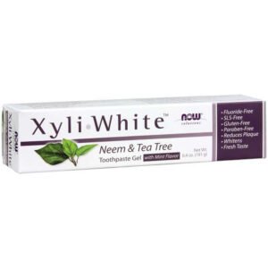 NOW, Xyli White Toothpaste Gel, Neem & Tea Tree with Mint Flavor, Fluoride-Free, SLS-Free, Gluten-Free, Paraben-Free, Cleanses, Whitens, Fresh Taste, Net Wt. 6.40z (181g)