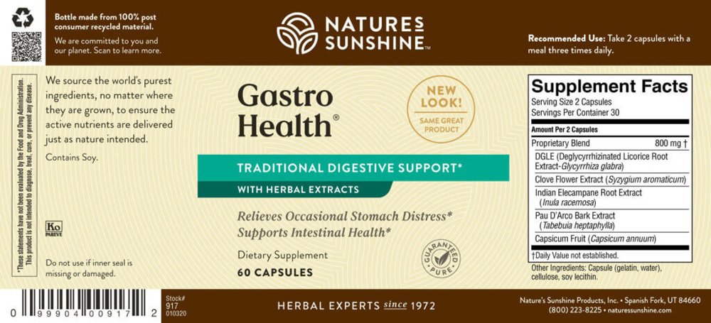 Nature's Sunshine, Concentrated Gastro Health, Relief of Occasional Stomach Distress, Dietary Supplement, 60 Capsules - Image 2