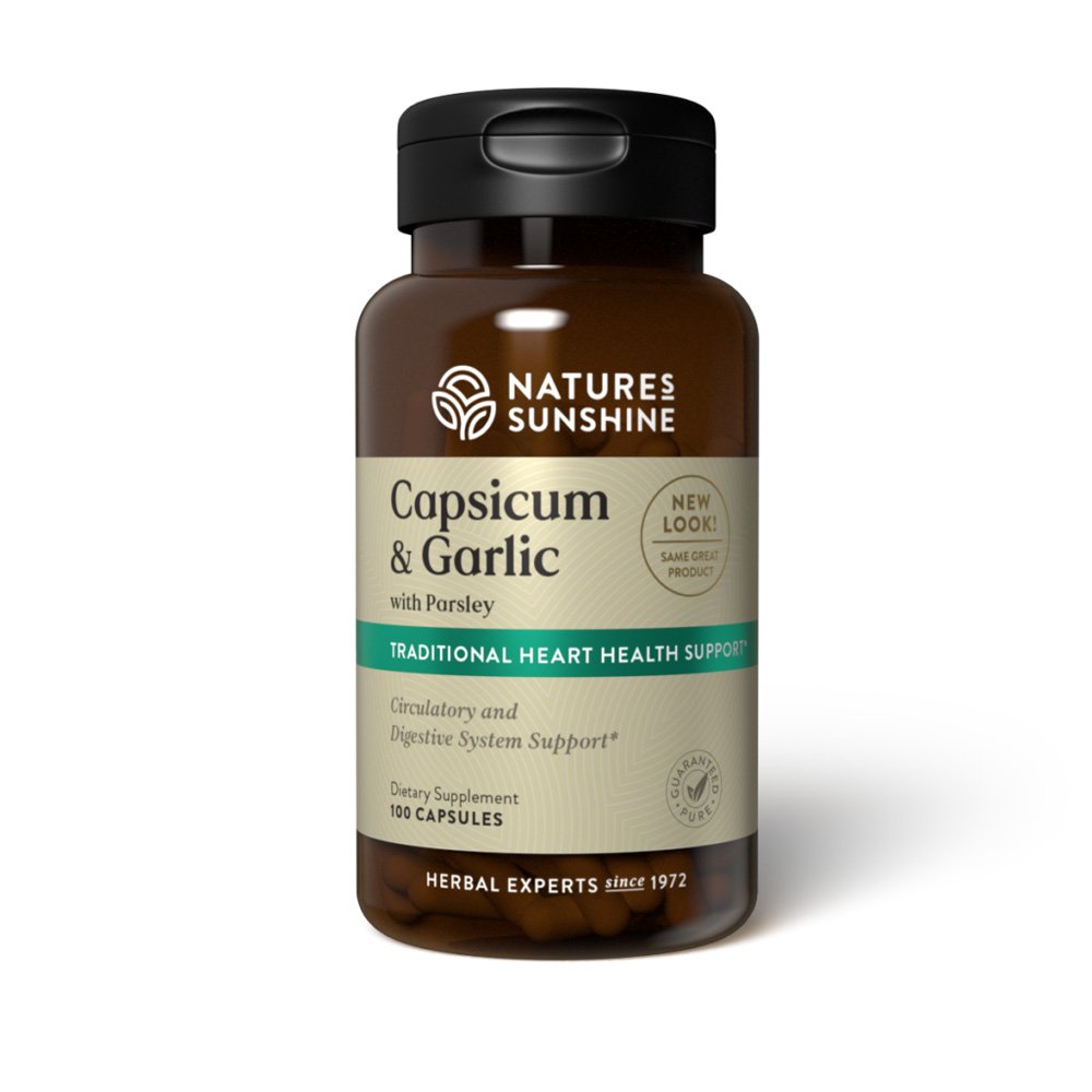Nature's Sunshine, Capsicum & Garlic with Parsley, Supports Cardiovascular Health, Supports Healthy, Normal-Range Blood Pressure, Increases Production of Digestive Juices, Herbal Dietary Supplement, 100 Capsules