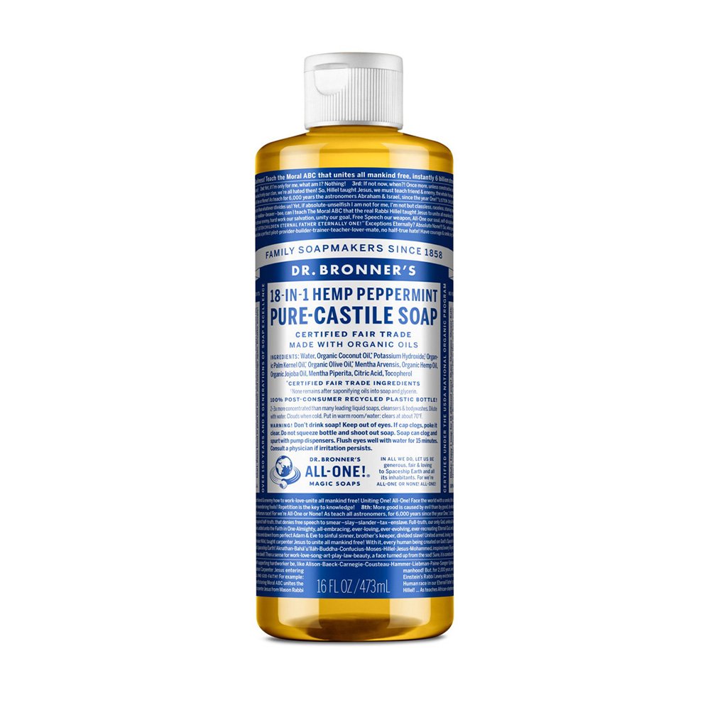 Dr. Bronner's, 18-In-1 Hemp Peppermint, Pure Castile Soap, Certified Fair Trade, Made with Organic Oils, 16 fl oz/473ml