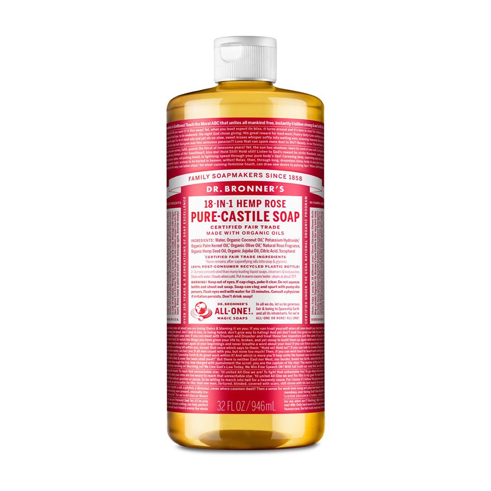 Dr. Bronner's, Certified Fair Trade, 18-in-1-Hemp Rose, Pure-Castile Soap, made with Organic Oils, 32 fl oz (1 US QT)/946ml